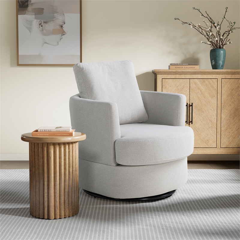 Studio Living Emily Swivel Accent Chair in Ivory Polyester Fabric