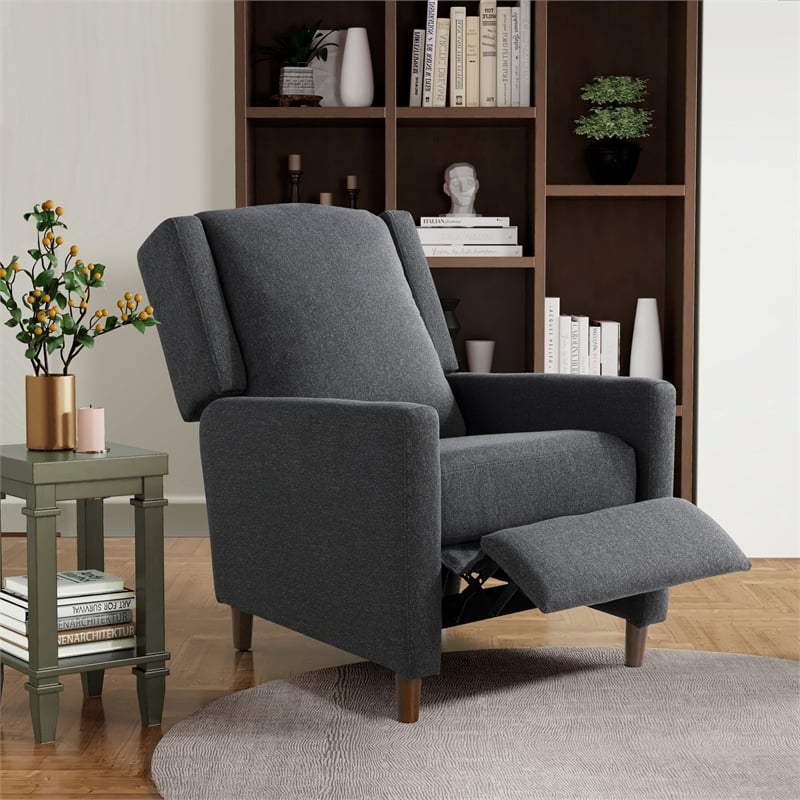Relax A Lounger Clauson Pushback Recliner in Charcoal Polyester Fabric