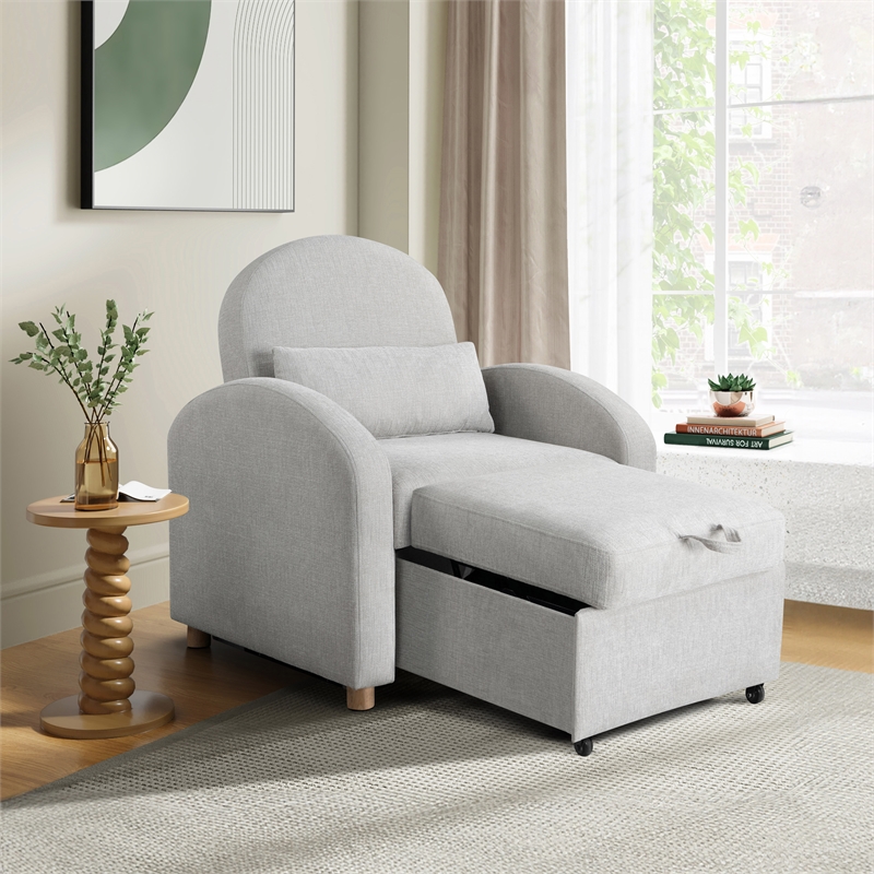 Serta Tracy Convertible Chair in Light Gray Chenille Fabric Upholstery