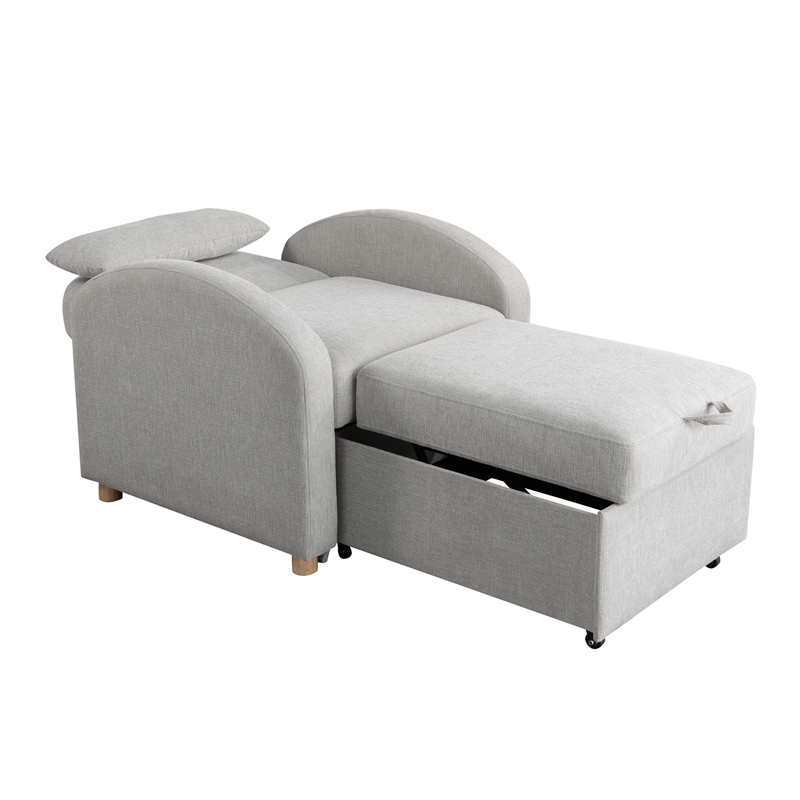Serta Tracy Convertible Chair in Light Gray Chenille Fabric Upholstery