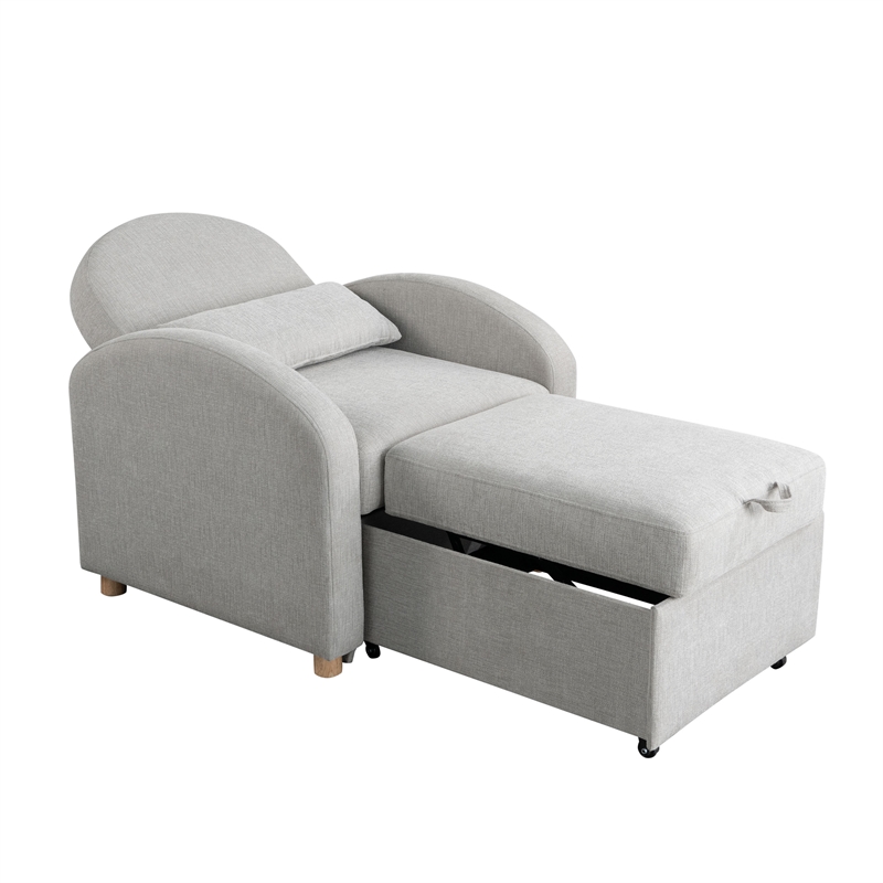 Serta Tracy Convertible Chair in Light Gray Chenille Fabric Upholstery