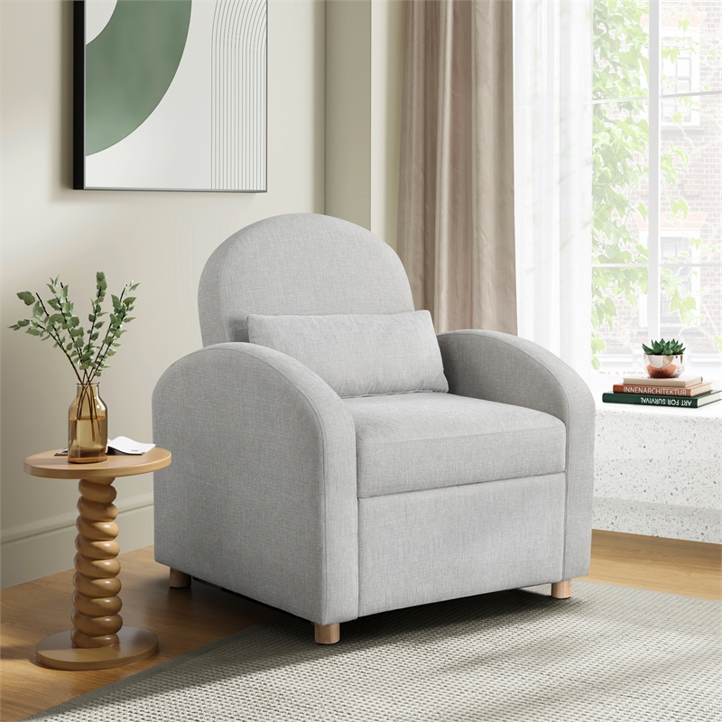 Serta Tracy Convertible Chair in Light Gray Chenille Fabric Upholstery