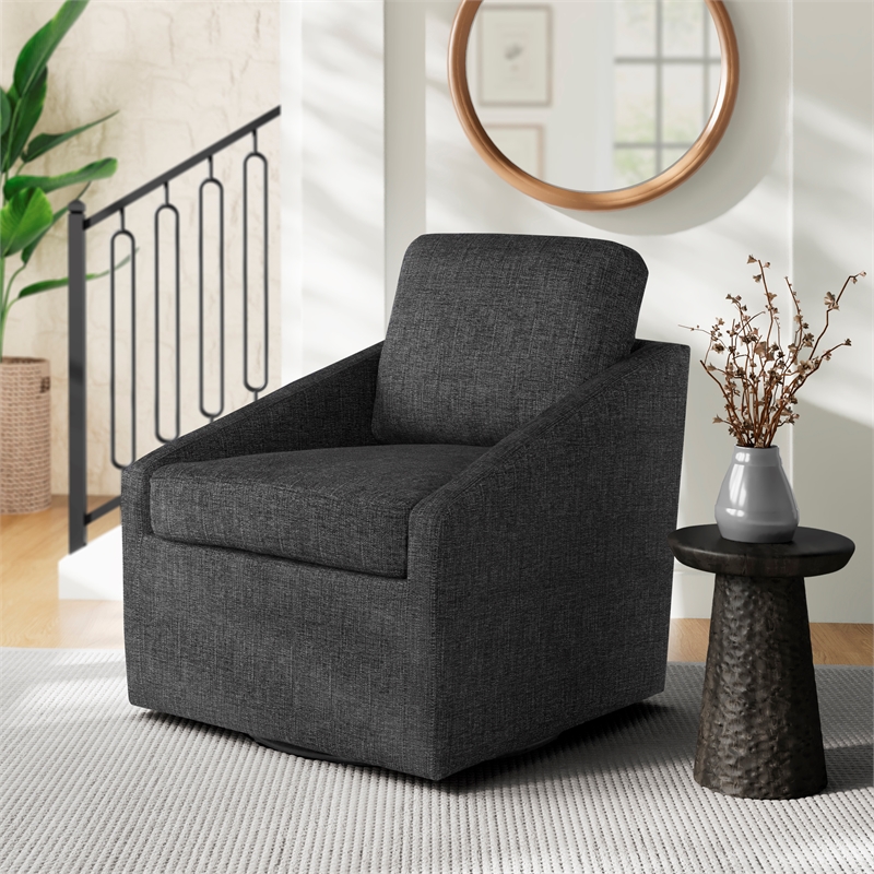 Studio Living Haven Swivel Accent Chair in Black Chenille Fabric Upholstery