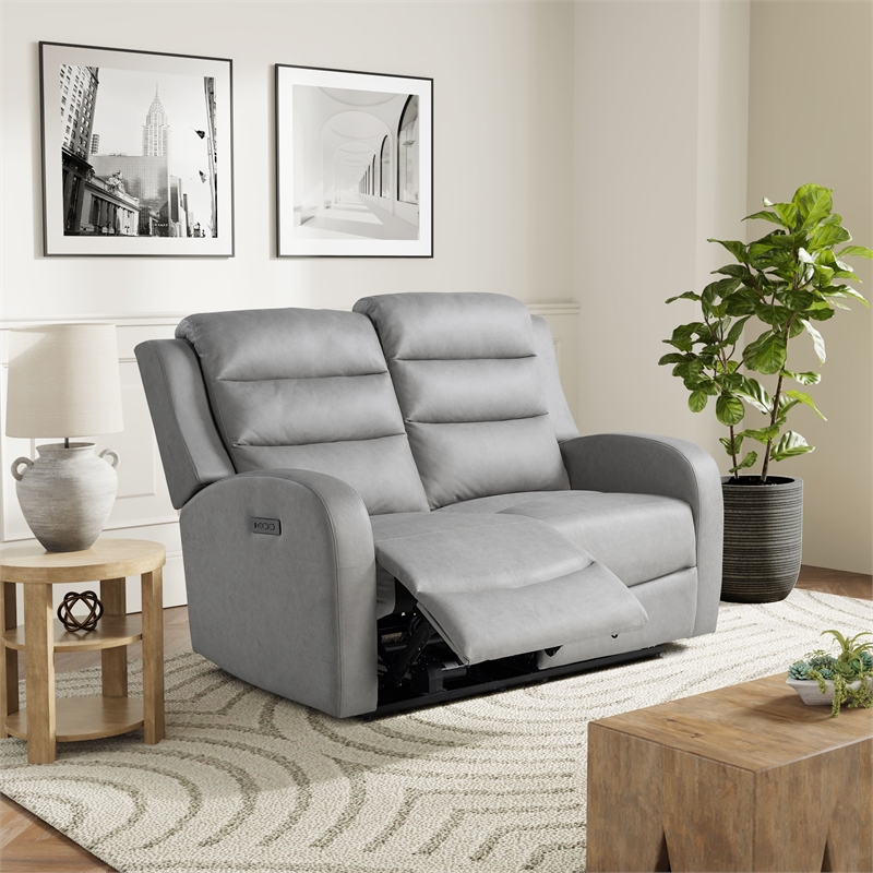 Relax A Lounger Ashland Power Recliner Loveseat in Gray Vegan Faux Leather
