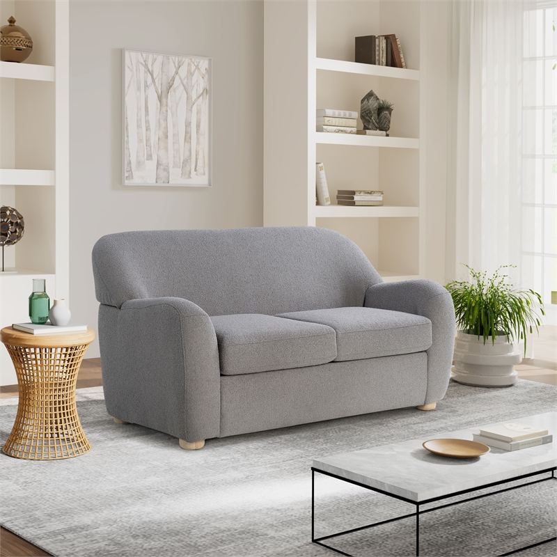 Studio Living Greenville Loveseat in Gray Boucle Fabric Upholstery