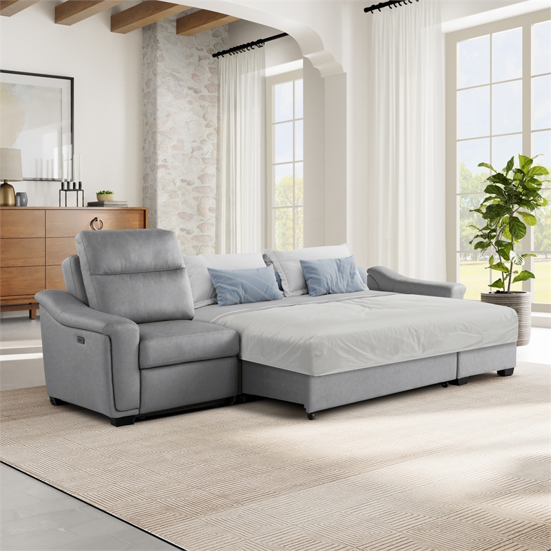 Relax A Lounger Princeton Sectional Recliner Sofa in Gray Vegan Faux Leather