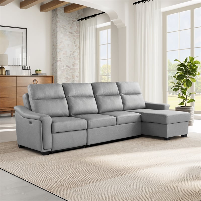Relax A Lounger Princeton Sectional Recliner Sofa in Gray Vegan Faux Leather