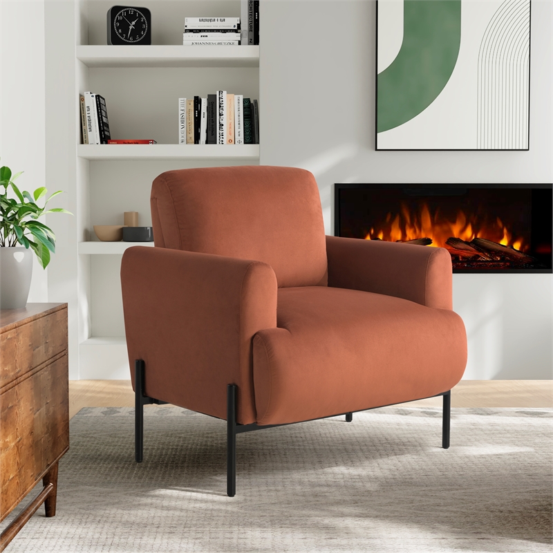 Studio Living Kensington Accent Chair in Rust Velvet Fabric Upholstery