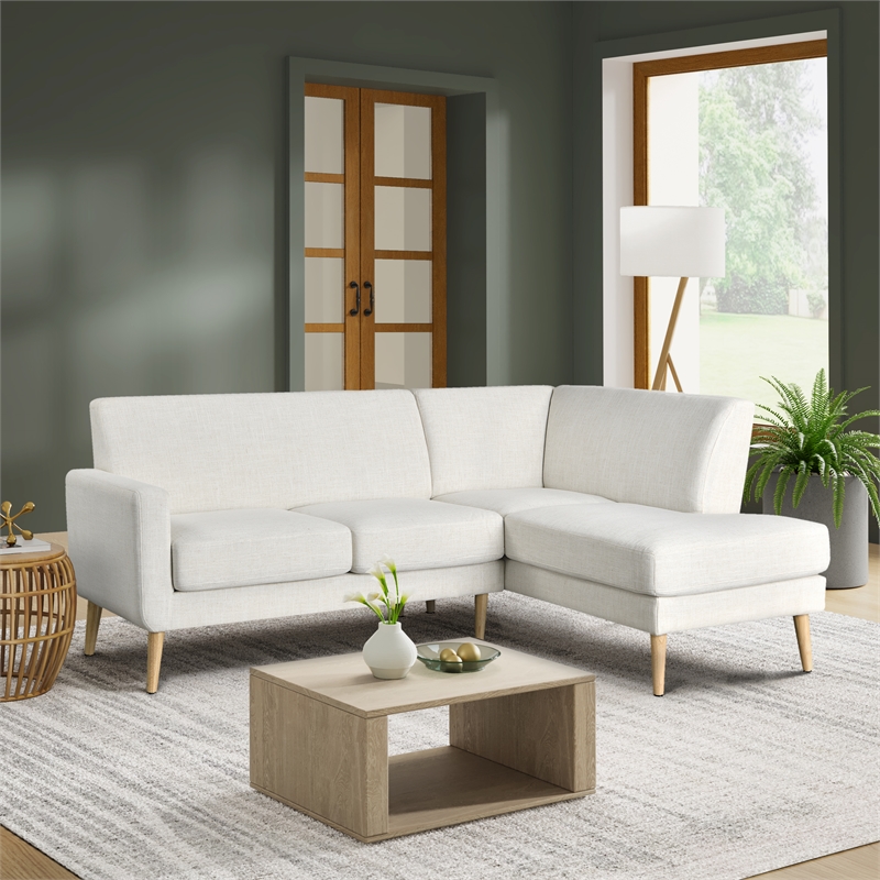 Studio Living Solano Bumper Sectional Sofa in Cream Woven Fabric