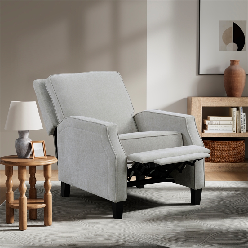 Relax A Lounger Sarina Pushback Recliner in Light Gray Woven Fabric Upholstery