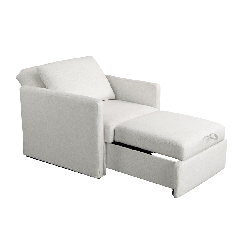 Serta Bakersfield Twin Convertible Chair in Cream Woven Fabric Upholstery