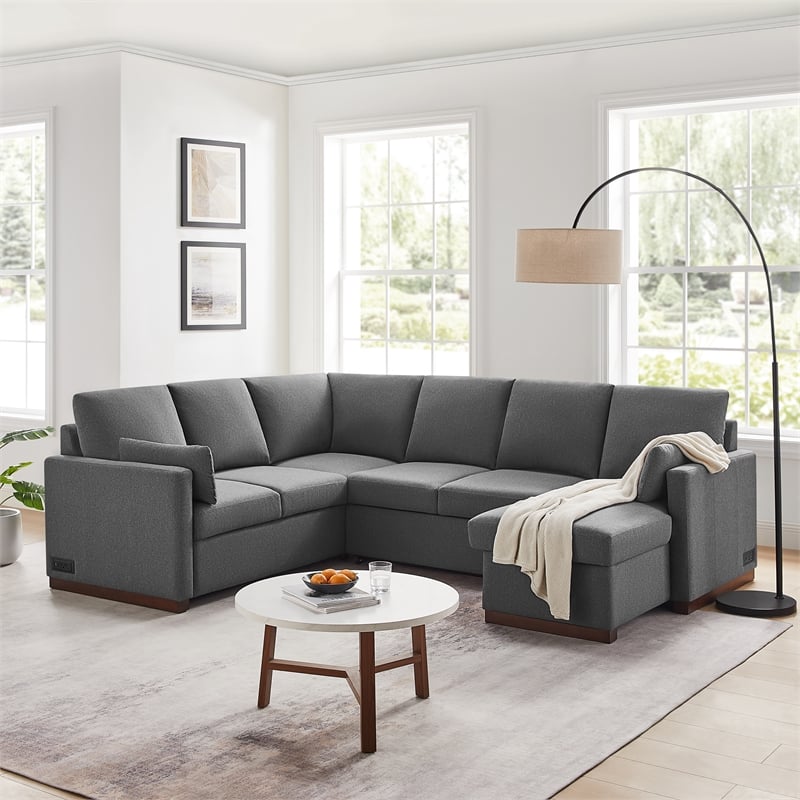 Serta Ellison Convertible Sectional sofa in Charcoal Fabric Upholstery