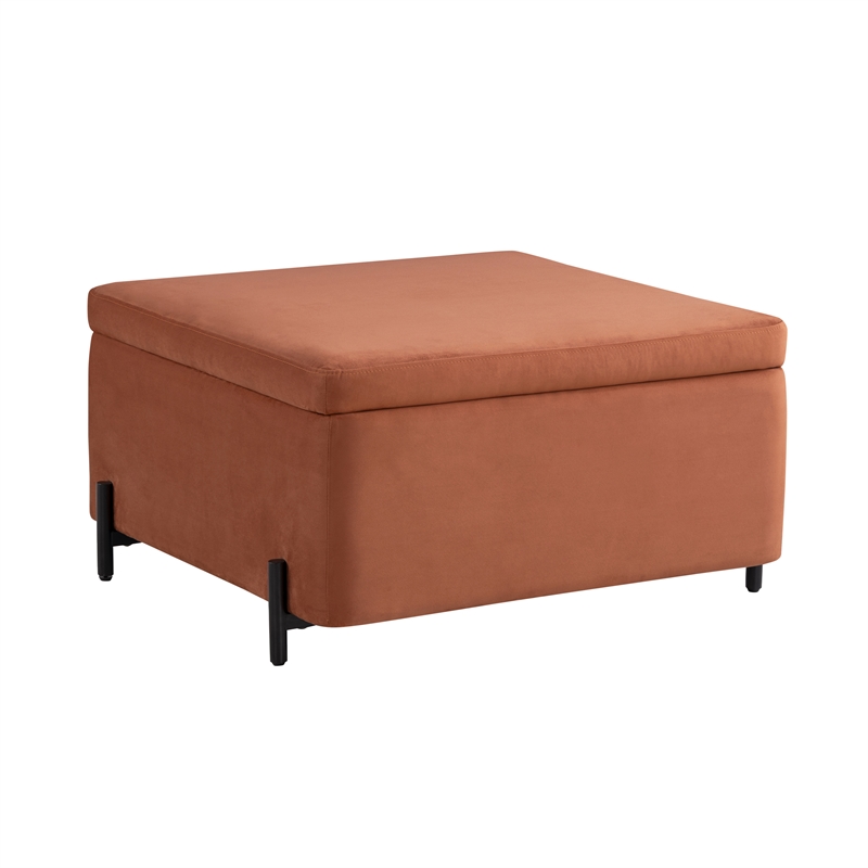 Studio Living Kensington Large Storage Ottoman in Rust Velvet Upholstery