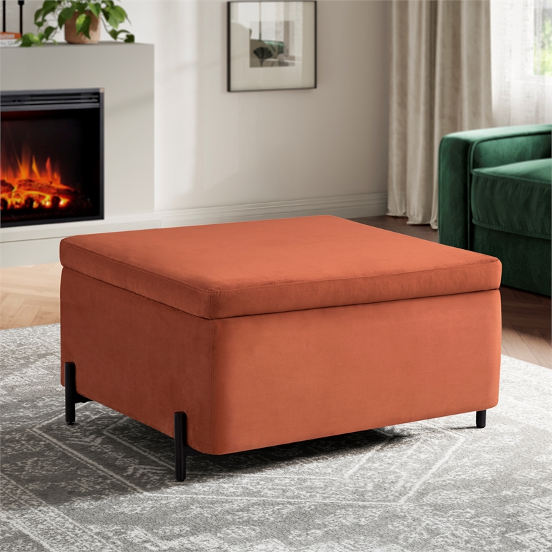 Studio Living Kensington Large Storage Ottoman in Rust Velvet Upholstery