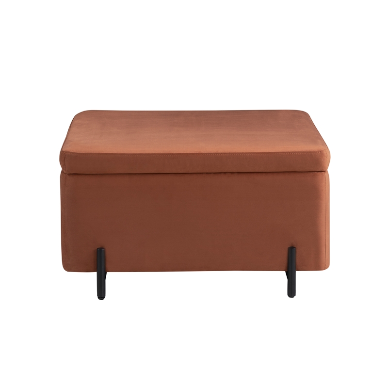 Studio Living Kensington Large Storage Ottoman in Rust Velvet Upholstery