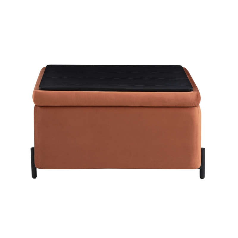 Studio Living Kensington Large Storage Ottoman in Rust Velvet Upholstery