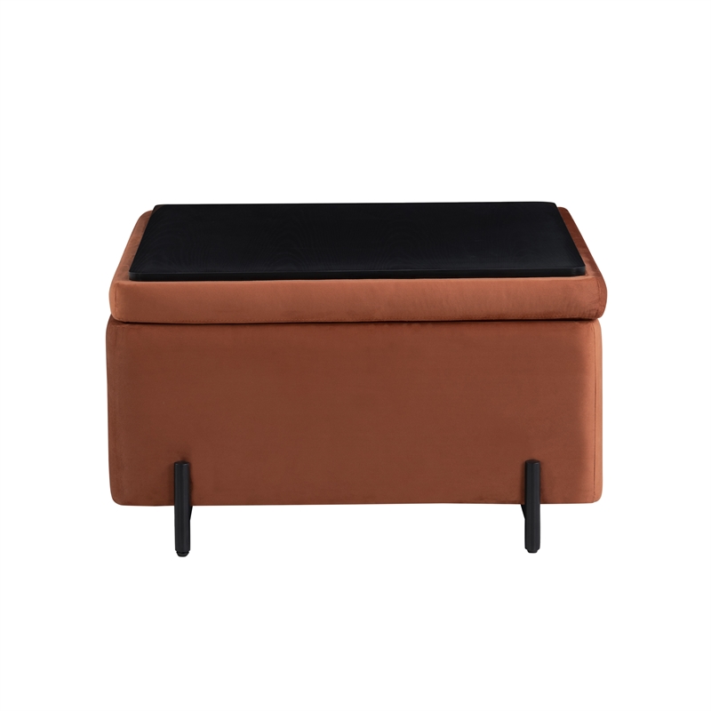 Studio Living Kensington Large Storage Ottoman in Rust Velvet Upholstery