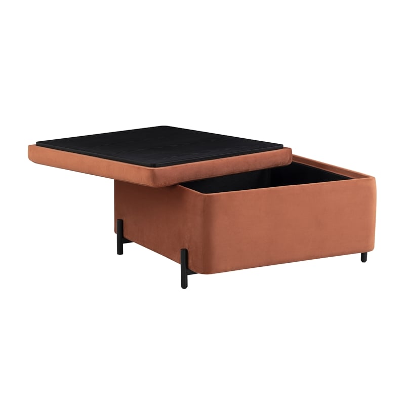 Studio Living Kensington Large Storage Ottoman in Rust Velvet Upholstery