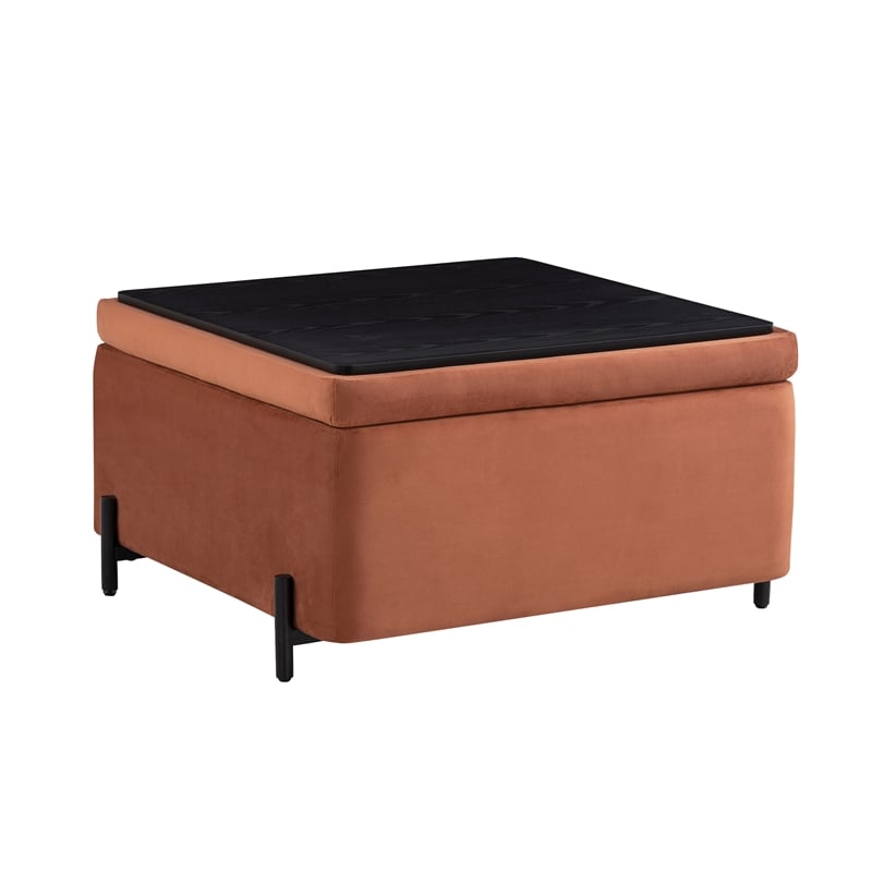 Studio Living Kensington Large Storage Ottoman in Rust Velvet Upholstery