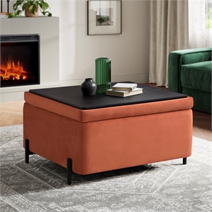 Studio Living Kensington Large Storage Ottoman in Rust Velvet Upholstery