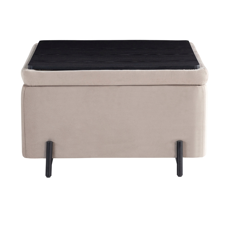 Studio Living Kensington Large Storage Ottoman in Taupe Velvet Upholstery