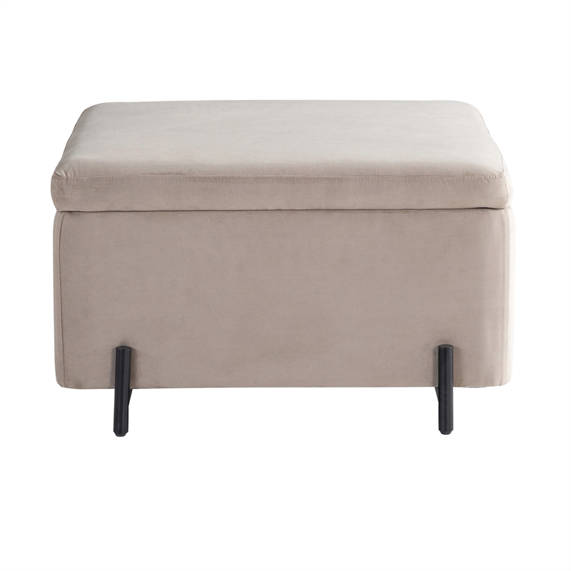 Studio Living Kensington Large Storage Ottoman in Taupe Velvet Upholstery