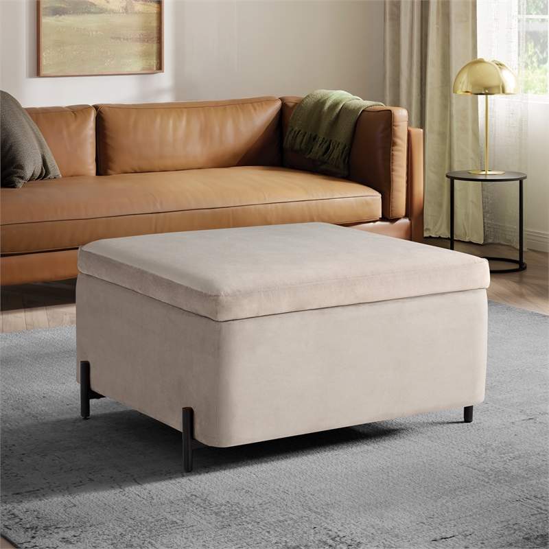 Studio Living Kensington Large Storage Ottoman in Taupe Velvet Upholstery