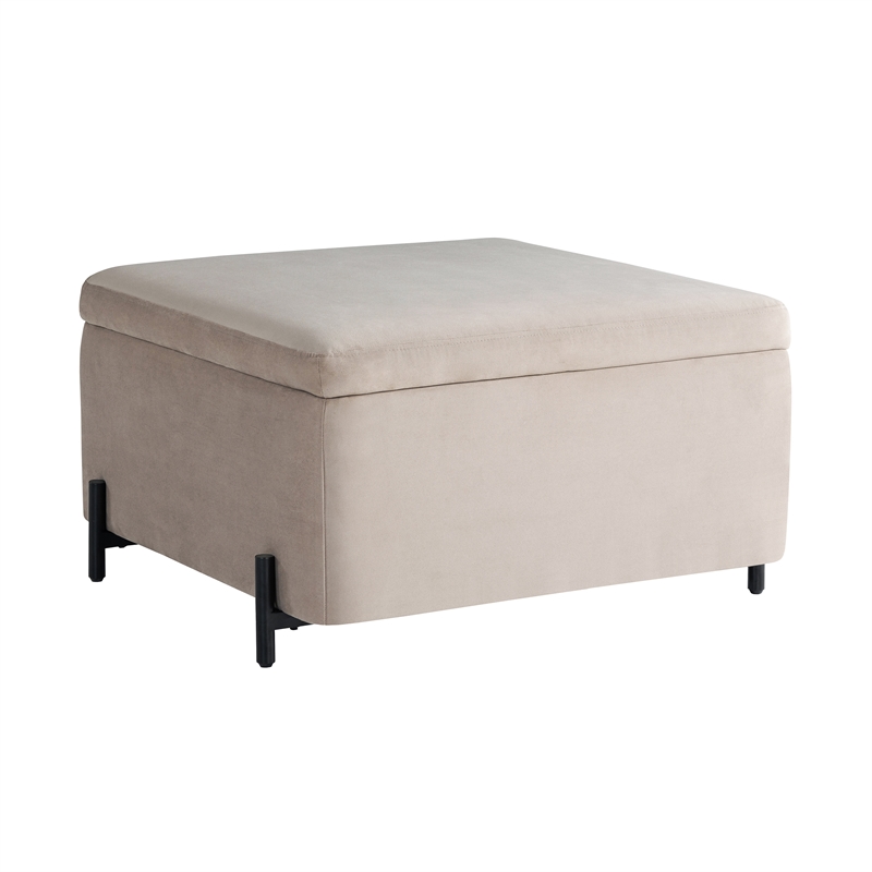 Studio Living Kensington Large Storage Ottoman in Taupe Velvet Upholstery