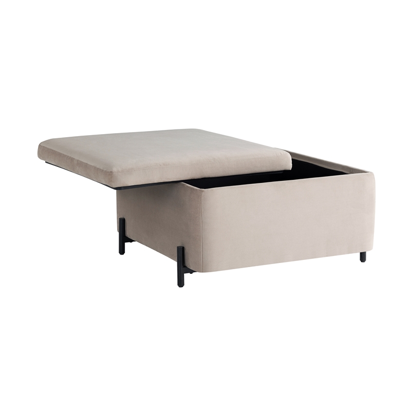 Studio Living Kensington Large Storage Ottoman in Taupe Velvet Upholstery