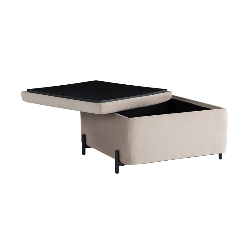 Studio Living Kensington Large Storage Ottoman in Taupe Velvet Upholstery