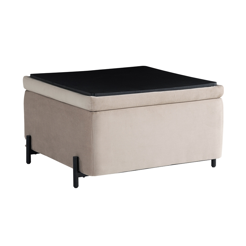 Studio Living Kensington Large Storage Ottoman in Taupe Velvet Upholstery