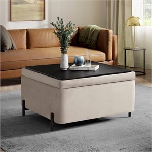 Studio Living Kensington Large Storage Ottoman in Taupe Velvet Upholstery