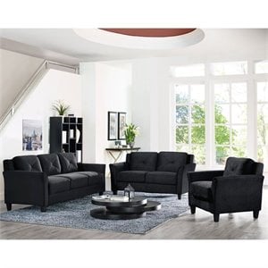lifestyle solutions hartford 3 piece microfiber sofa set in black