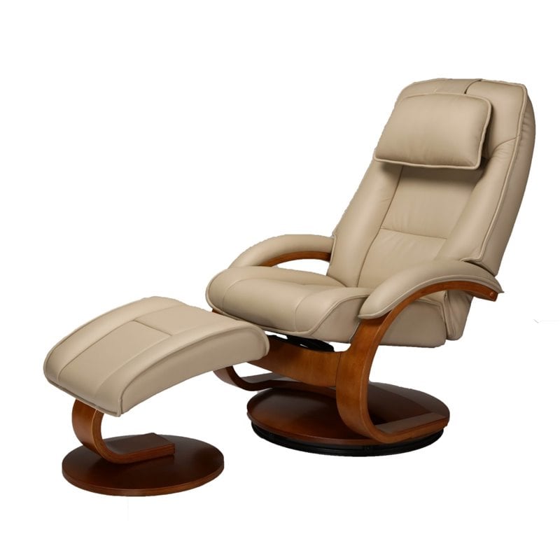 Mac Motion Oslo Leather Swivel Recliner and Ottoman in Cobblestone 52