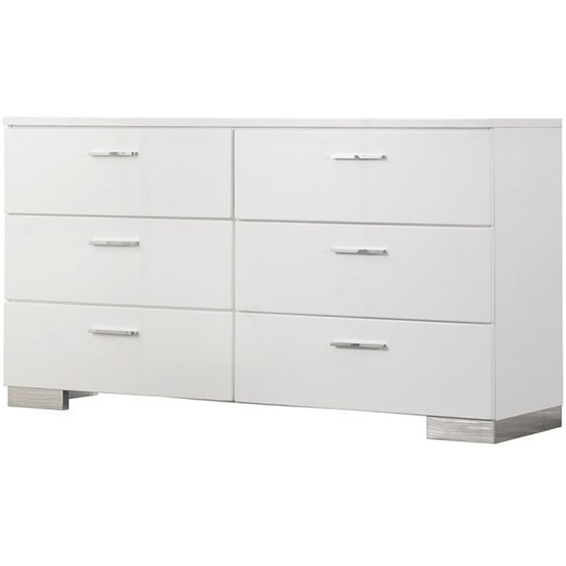 Coaster Felicity 6 Drawer Double Dresser In Glossy White And