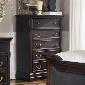 coaster cambridge 5 drawer chest in cappuccino and antique brass
