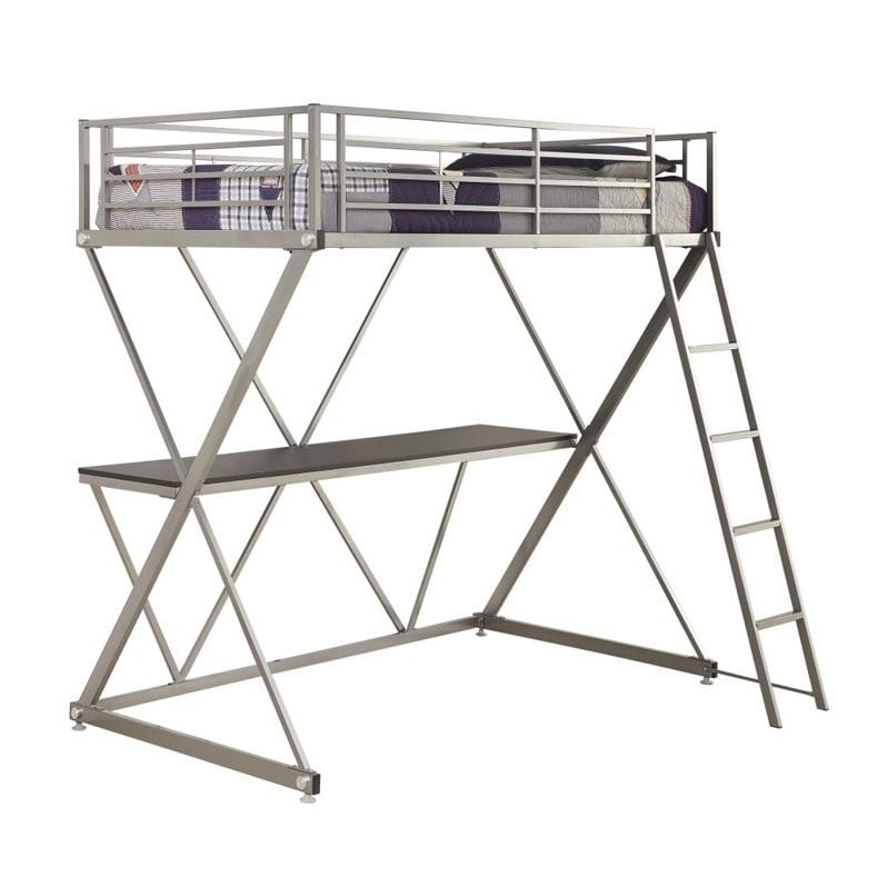 Coaster Twin Workstation Loft Bunk Bed With Desk In Silver 400034t
