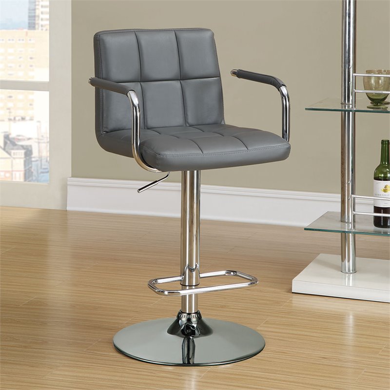 Coaster Faux Leather Adjustable Bar Stool in Gray and Chrome 121096