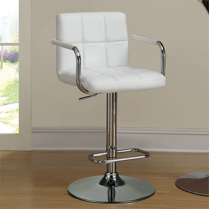 Coaster Faux Leather Adjustable Bar Stool in White and Chrome Cymax