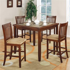 coaster 5 piece faux marble top counter height dining set in red brown