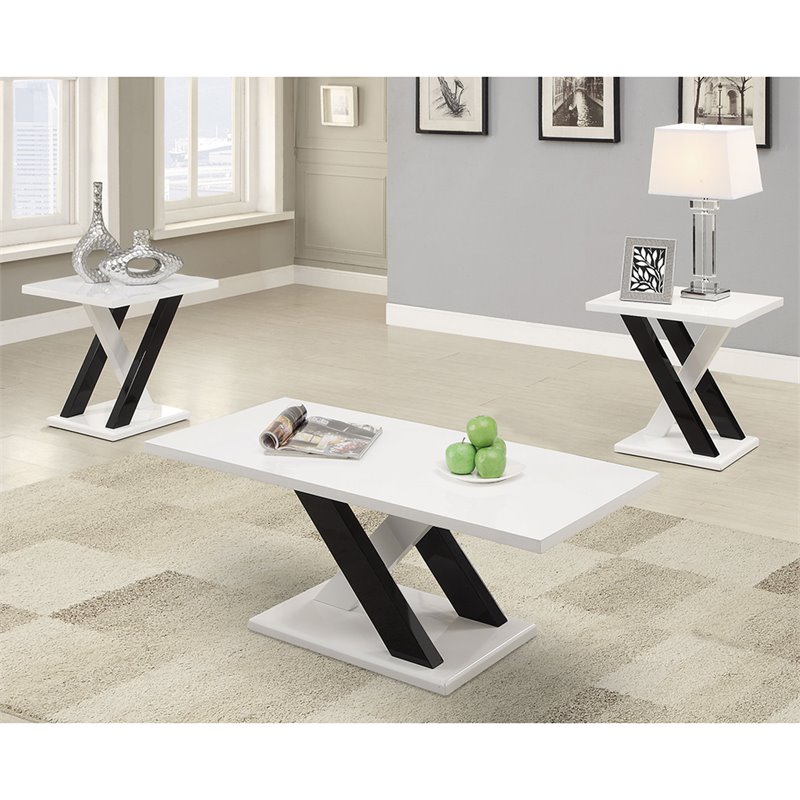 Coaster 3 Piece Coffee Table Set in White and Black - 701011