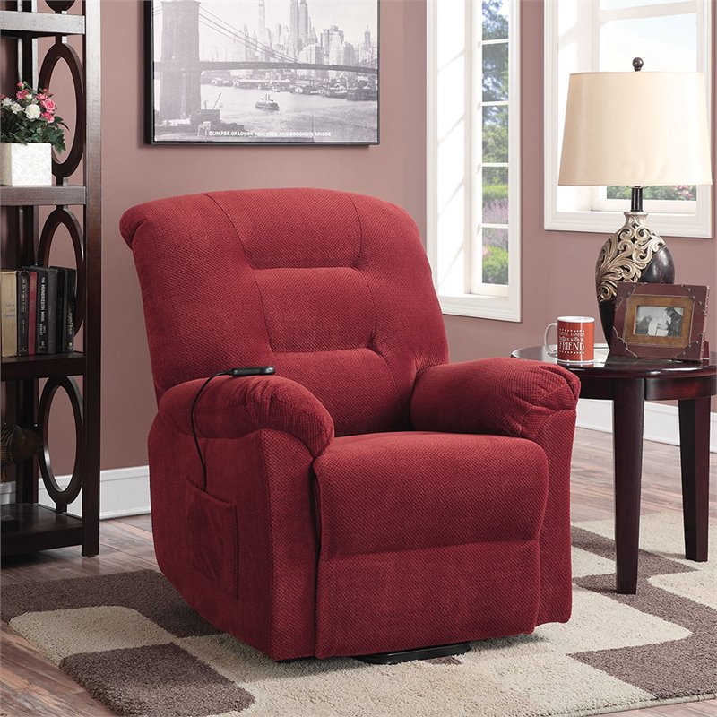 Coaster Power Lift Upholstered Recliner in Brick Red 600400