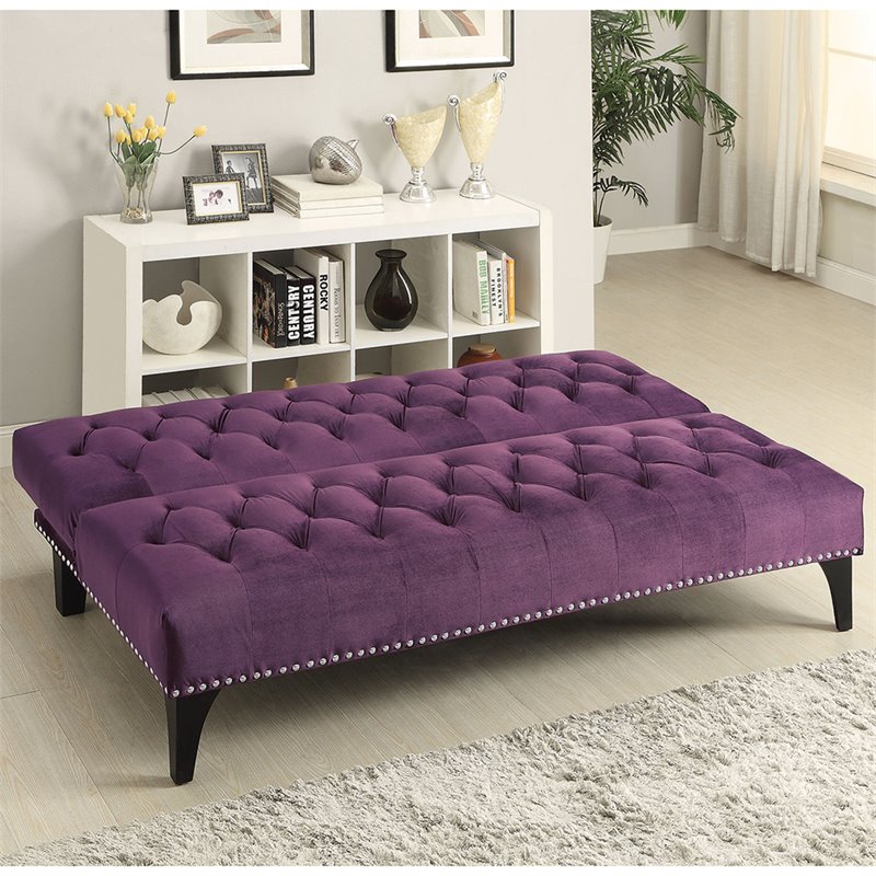 Coaster Velvet Tufted Sleeper Sofa with Nailhead Trim in Purple 500235