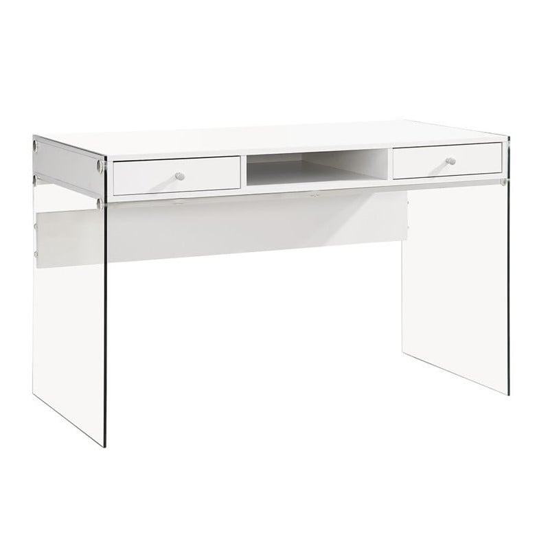 Coaster Dobrev 2-Drawer Wood Top Writing Desk Glossy White and Clear