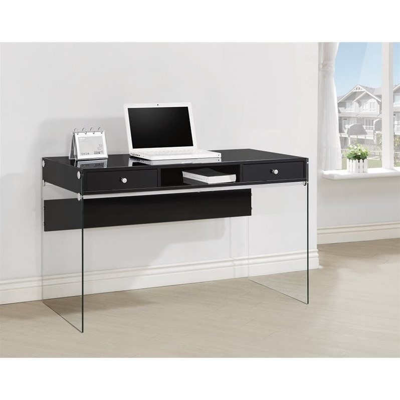 Coaster Dobrev Modern 2-Drawer Wood Writing Desk in Black High Gloss