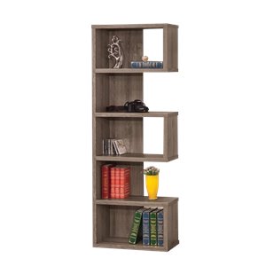 Coaster 5-Shelf Semi Backless Transitional Wood Bookcase in Gray