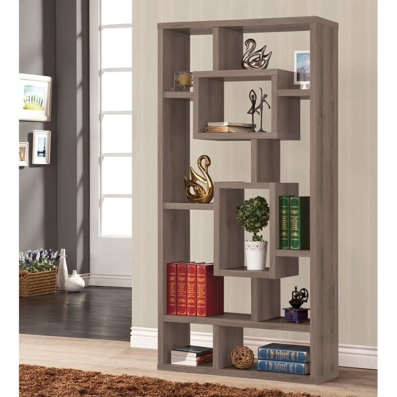 Coaster 10 Shelf Transitional Wood Geometric Bookcase in Gray