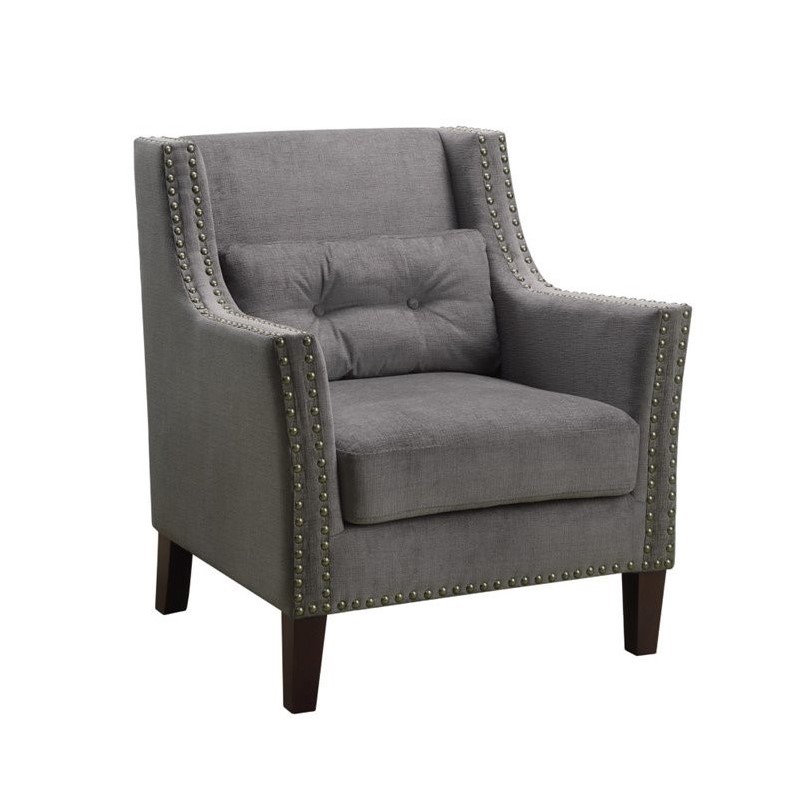 Coaster Nailhead Trim Accent Chair with Pillow in Gray ...