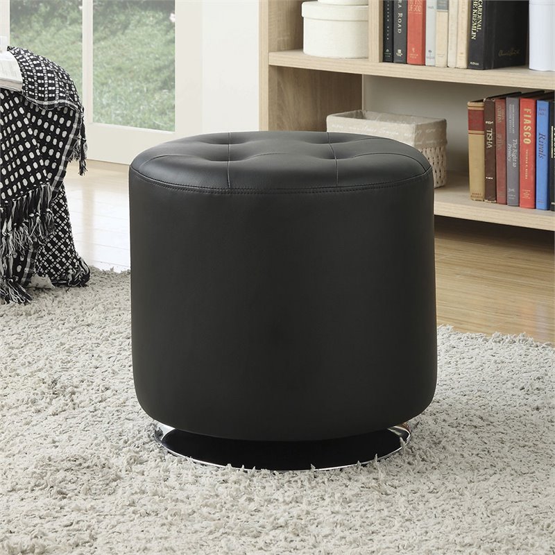 Coaster Tufted Faux Leather Round, Black Leather Circle Ottoman
