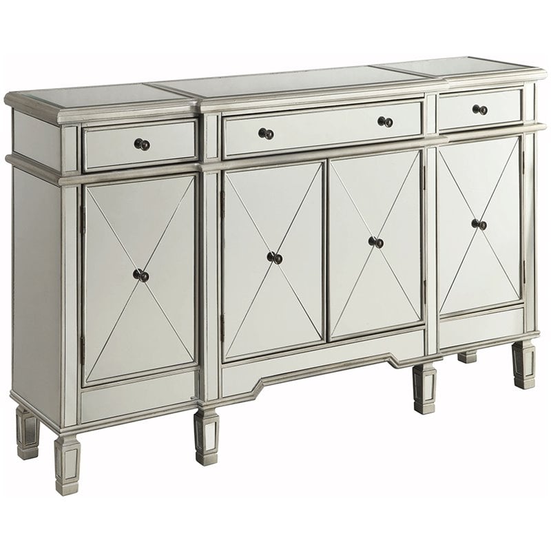 Coaster Mirror Sideboard with Wine Rack in Silver 102595
